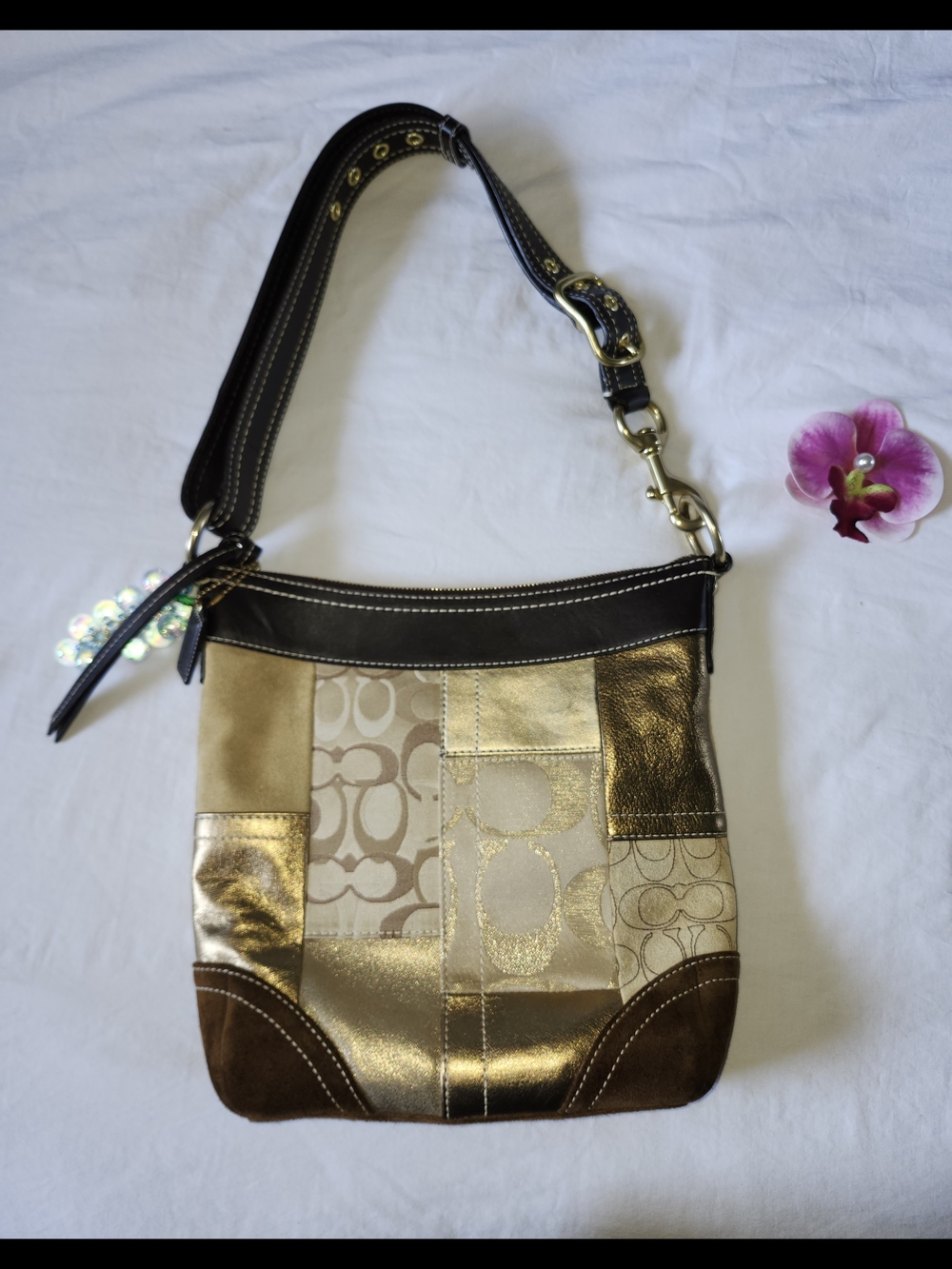 Vintage Coach Patchwork Gold & Brown Shoulder Bag